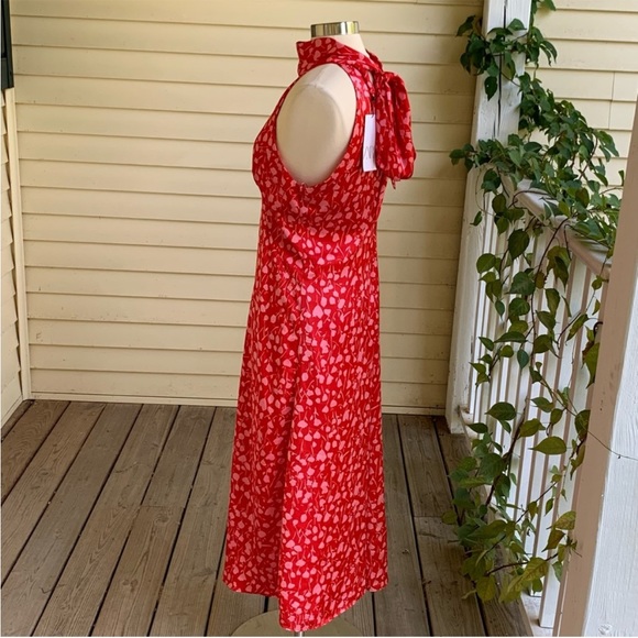NWT Zara Halter Midi Dress Red Pink Floral Tie Neck Size small, wedding party - Picture 7 of 8